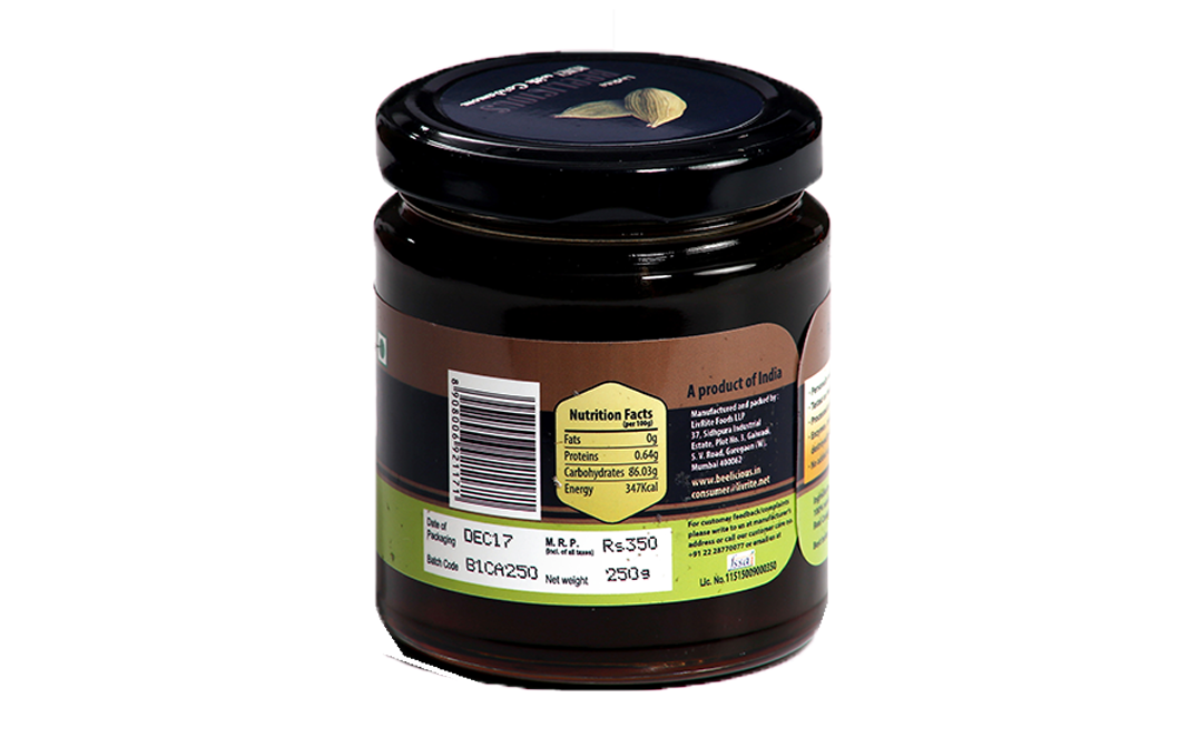 LivRite Beelicious Honey with Cardamom    Glass Jar  250 grams